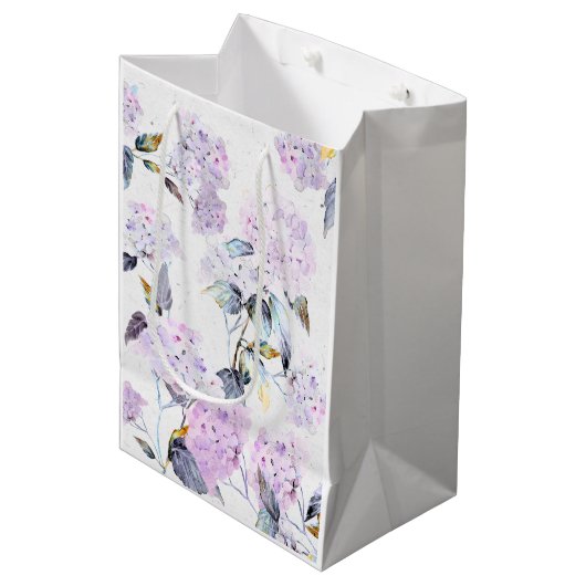 Sac Cadeau Moyen Papier Tissu d'Hydrangée violette en aquarelle (Devant Angle)