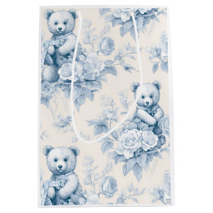 Sac Cadeau Moyen Papier toilette français à motif floral et ours