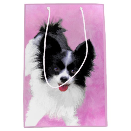 Sac Cadeau Moyen Papillon (blanc et noir) Peinture - Chien Art (Devant)