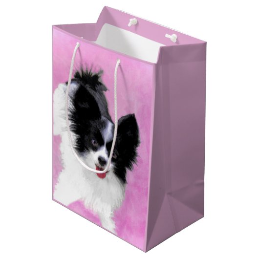 Sac Cadeau Moyen Papillon (blanc et noir) Peinture - Chien Art (Devant Angle)