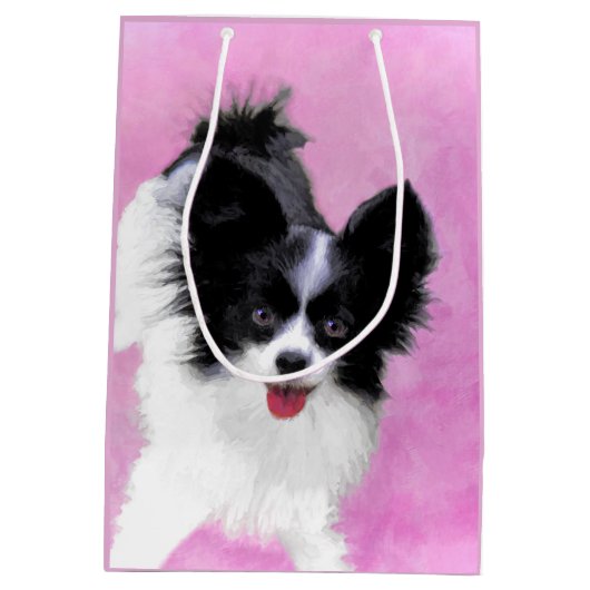 Sac Cadeau Moyen Papillon (blanc et noir) Peinture - Chien Art (Dos)