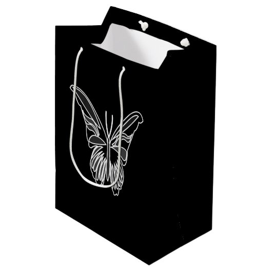 Sac Cadeau Moyen Papillon noir et blanc Luna Moth (Devant Angle)
