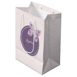 Sac Cadeau Moyen Papillon personnalisé Motif en treillis rose viole