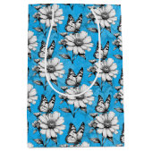 Sac Cadeau Moyen Papillon sur Motif de fleurs Design bleu (Devant)