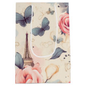 Sac Cadeau Moyen Papillon Tour Eiffel et Motif Rose (Dos)