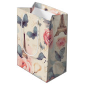 Sac Cadeau Moyen Papillon Tour Eiffel et Motif Rose (Dos Angle)