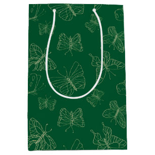 Sac Cadeau Moyen Papillon vert foncé imprimé, inspiré par la nature