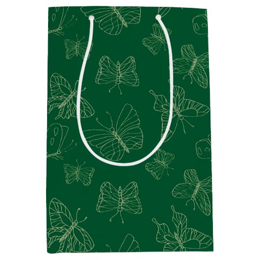 Sac Cadeau Moyen Papillon vert foncé imprimé, inspiré par la nature (Devant)