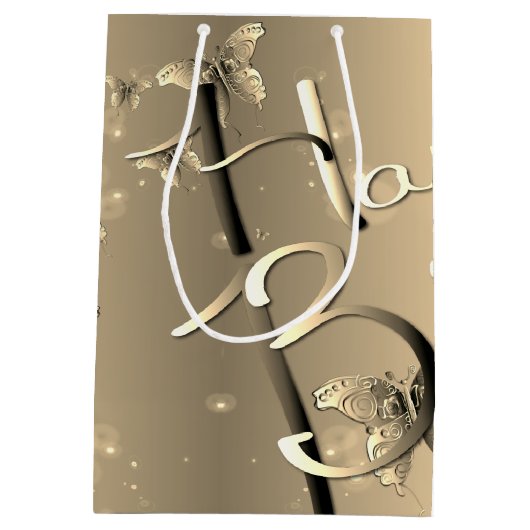 Sac Cadeau Moyen Papillons 3D Bronzy "Joyeux Anniversaire" (Dos)