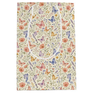 Sac Cadeau Moyen Papillons Aquarelle Florales Baby Shower