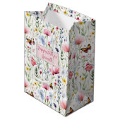 Sac Cadeau Moyen Papillons Fleur sauvage bleu rose Anniversaire pou (Devant Angle)