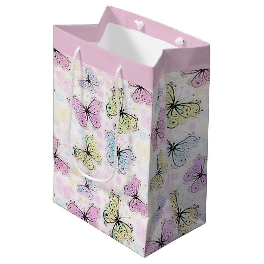 Sac Cadeau Moyen papillons pastel (Devant Angle)