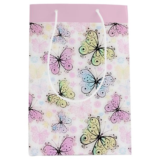 Sac Cadeau Moyen papillons pastel (Devant)