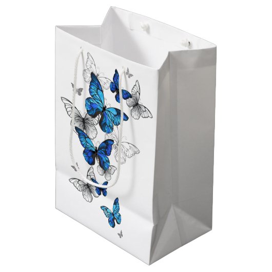 Sac Cadeau Moyen Papillons volants bleus Morpho (Devant Angle)