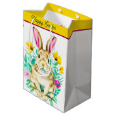 Sac Cadeau Moyen Pâques d'aquarelle lapin et fleurs (Dos Angle)