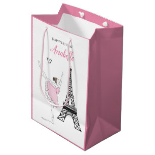 Sac Cadeau Moyen Paris Ballerina, Tour Eiffel Ballet Rose Anniversa