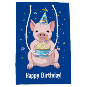 Sac Cadeau Moyen Parti Anniversaire de enfant de porc rose cuite Ca