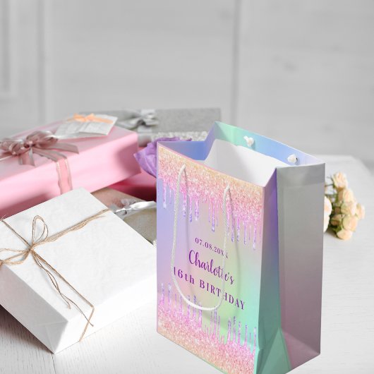 Sac Cadeau Moyen Parties scintillant arc-en-ciel d'anniversaire gou