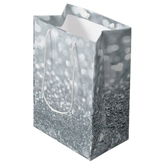 Sac Cadeau Moyen Parties scintillant argent blanc Bokeh Glam Sweet (Devant Angle)