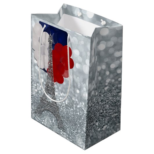 Sac Cadeau Moyen Parties scintillant Argent Tour Eiffel Rouge Blanc (Dos Angle)