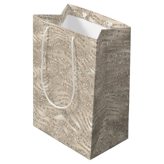 Sac Cadeau Moyen Parties scintillant Champagne d'or Zebra Imprimer  (Dos Angle)