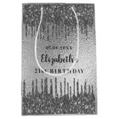 Sac Cadeau Moyen Parties scintillant d'argent d'anniversaire goutte (Devant)