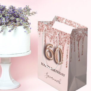 Sac Cadeau Moyen parties scintillant de 60e anniversaire rose or go