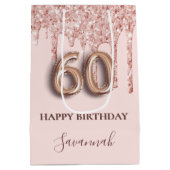 Sac Cadeau Moyen parties scintillant de 60e anniversaire rose or go (Dos)