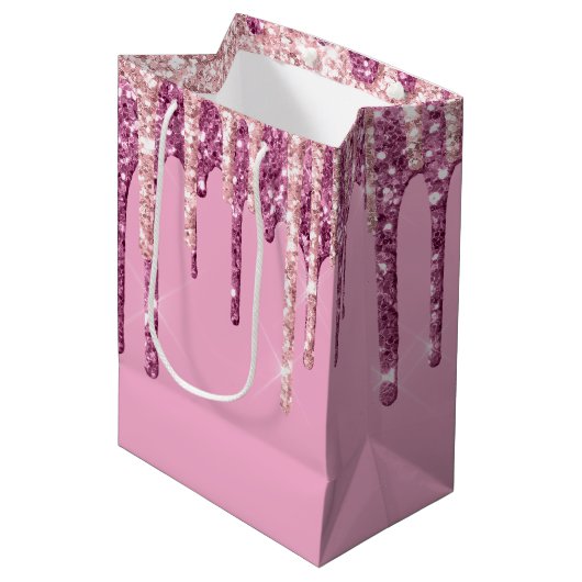 Sac Cadeau Moyen Parties scintillant de crème glacée rose (Devant Angle)