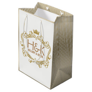 Sac Cadeau Moyen Parties scintillant d'or Couronne & cadre floral