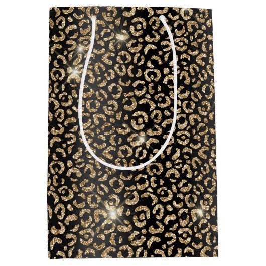 Sac Cadeau Moyen Parties scintillant d'or noir Leopard (Devant)