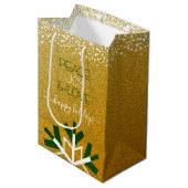 Sac Cadeau Moyen Parties scintillant d'or Snowflake Paix Joie Amour (Devant Angle)
