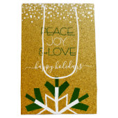 Sac Cadeau Moyen Parties scintillant d'or Snowflake Paix Joie Amour (Dos)