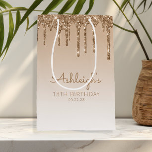 Sac Cadeau Moyen Parties scintillant Drip 18th Birthday Gold