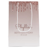 Sac Cadeau Moyen Parties scintillant Drip 80th Birthday Rose Gold (Dos)