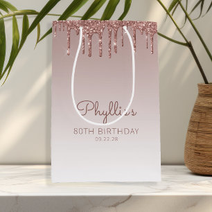 Sac Cadeau Moyen Parties scintillant Drip 80th Birthday Rose Gold