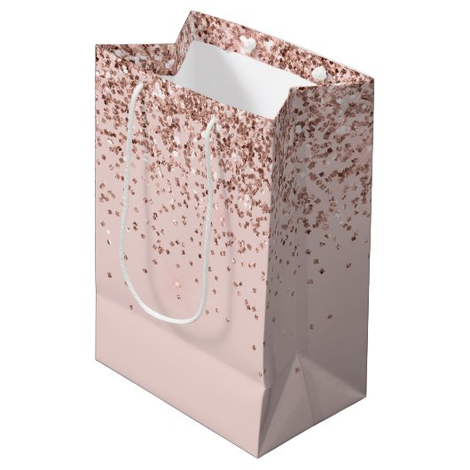 Sac Cadeau Moyen Parties scintillant en or rose vif (Devant Angle)