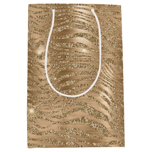 Sac Cadeau Moyen Parties scintillant Glam Or Zebra Print (Devant)