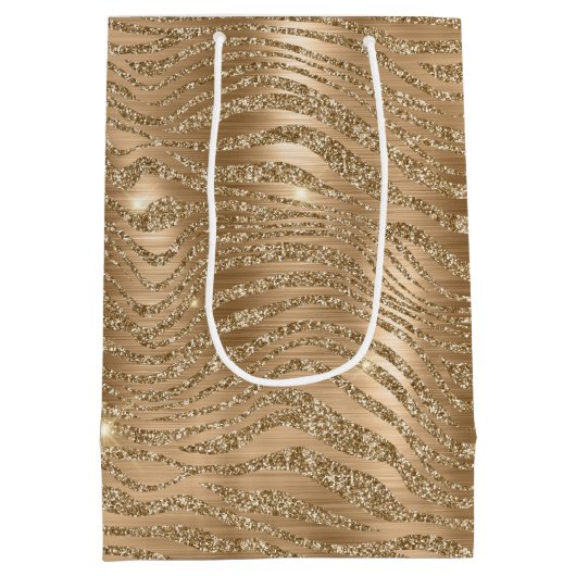 Sac Cadeau Moyen Parties scintillant Glam Or Zebra Print (Dos)