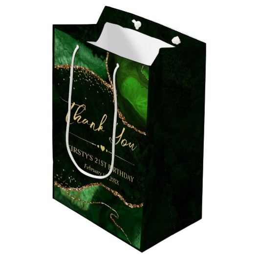 Sac Cadeau Moyen Parties scintillant Green et Gold Faux Agate Anniv (Devant Angle)