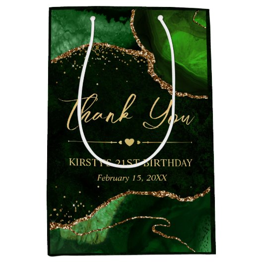 Sac Cadeau Moyen Parties scintillant Green et Gold Faux Agate Anniv (Devant)