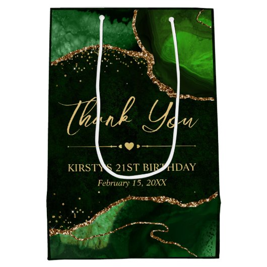 Sac Cadeau Moyen Parties scintillant Green et Gold Faux Agate Anniv (Dos)