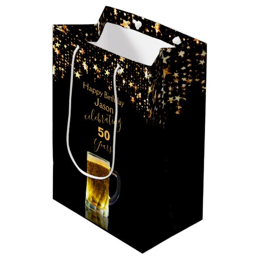 Sac Cadeau Moyen Parties scintillant moderne Elegant Noir et Or (Devant Angle)