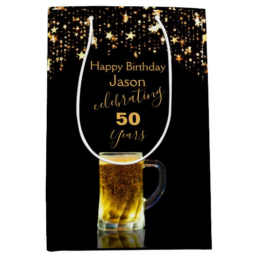 Sac Cadeau Moyen Parties scintillant moderne Elegant Noir et Or (Devant)