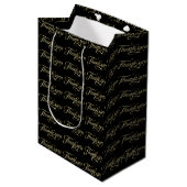Sac Cadeau Moyen Parties scintillant Or Faux Et Motif Merci Noir 2 (Devant Angle)