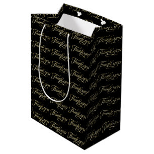 Sac Cadeau Moyen Parties scintillant Or Faux Et Motif Merci Noir 2