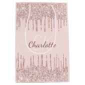 Sac Cadeau Moyen parties scintillant or rose gouttes luxe monogramm (Devant)