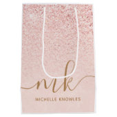 Sac Cadeau Moyen Parties scintillant or Rose tendance Initiales fan (Dos)