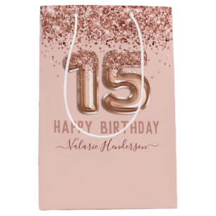 Sac Cadeau Moyen Parties scintillant rose élégant Joyeux 15e anni
