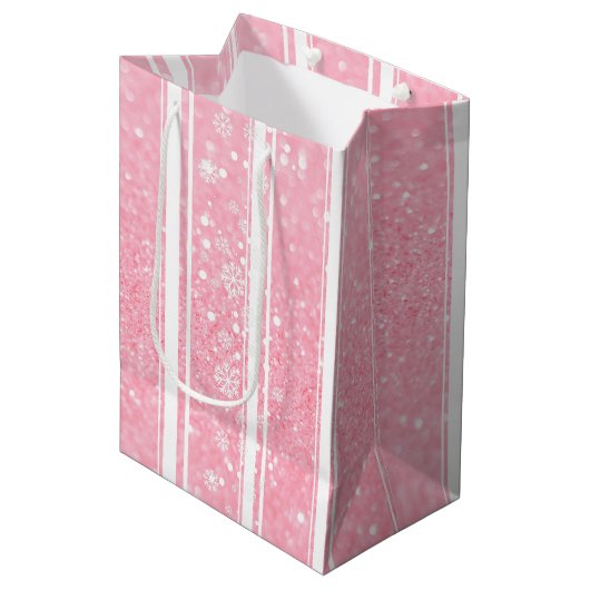 Sac Cadeau Moyen Parties scintillant rose Snowflake Holiday moyen c (Devant Angle)